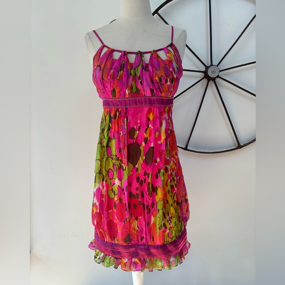 Sue Wong silk floral pink cocktail dress 6